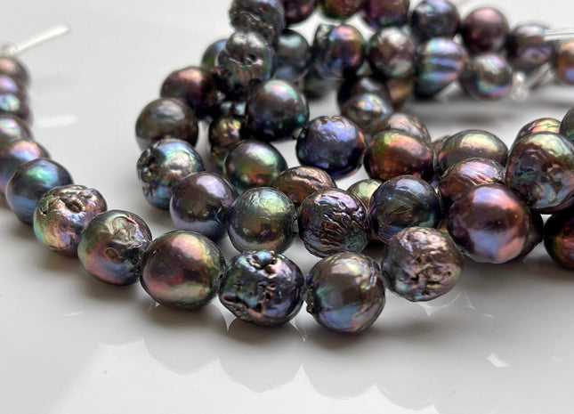 11-12 mm AAA Half Strand Large Hole Rainbow Peacock Color Baroque Pearl Beads Hole Size 2.2 mm Genuine High Luster Baroque Pearls #P2088