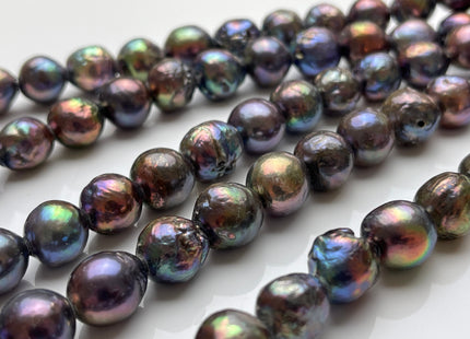 11-12 mm AAA Half Strand Large Hole Rainbow Peacock Color Baroque Pearl Beads Hole Size 2.2 mm Genuine High Luster Baroque Pearls #P2088
