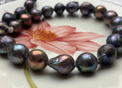 12-13 mm Full Strand Large Hole Peacock Color Baroque Pearl Beads Hole Size 2.2 mm Genuine Freshwater Baroque Pearls #1498