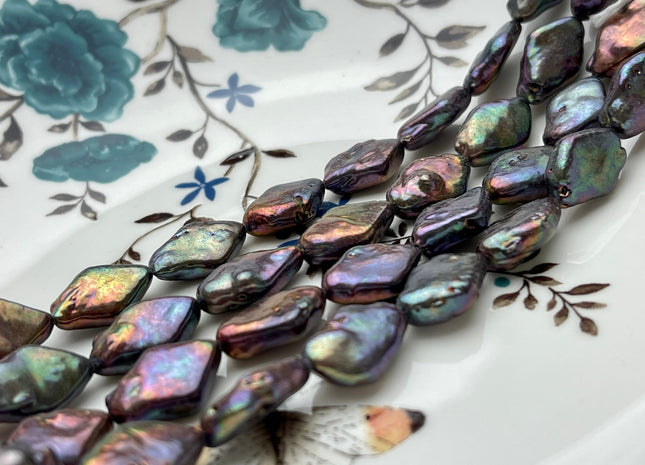 11x17mm Freshwater Diamond Coin Pearl Dark Peacock Color Genuine Freshwater Coin Pearls 25 Beads #1104