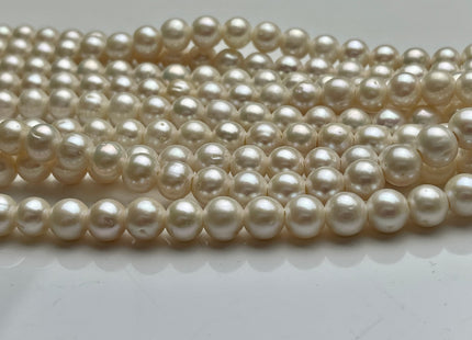 8 - 8.5 mm Half Strand AAA Large Hole High Luster Semi Round/Potato White Freshwater Pearls Beads 2.1mm Hole Large Hole Pearl Beads #170