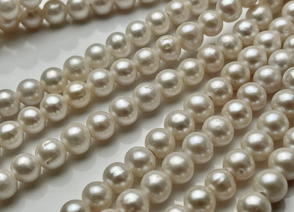8 - 8.5 mm Half Strand AAA Large Hole High Luster Semi Round/Potato White Freshwater Pearls Beads 2.1mm Hole Large Hole Pearl Beads #170