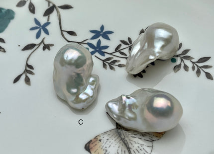 One-Of-A-Kind 13-18x18-32 mm AAAA Jumbo Natural White Baroque Pearl High Luster Half Drilled Tear Drop White Baroque Pearl Beads #P2097