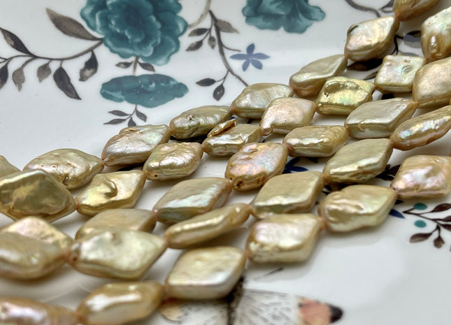 10-11x14-21 mm Gold Champagne Diamond Coin Shape Freshwater Pearl Beads Genuine Gold Champagne Color Diamond Coin Freshwater Pearls #P2095