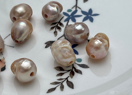 One Piece 9-11x12-14mm Hand Carved Skull Large Hole Freshwater Pearl Genuine Natural Mauve Pink Hole Size 2.1mm DIY Earring Pendant #P2098