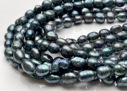 8-9x10-12 mm Dark Blue Peacock Rice/Oval Nugget Freshwater Pearl Beads Genuine Blue Freshwater Pearl Nugget Beads #P1834