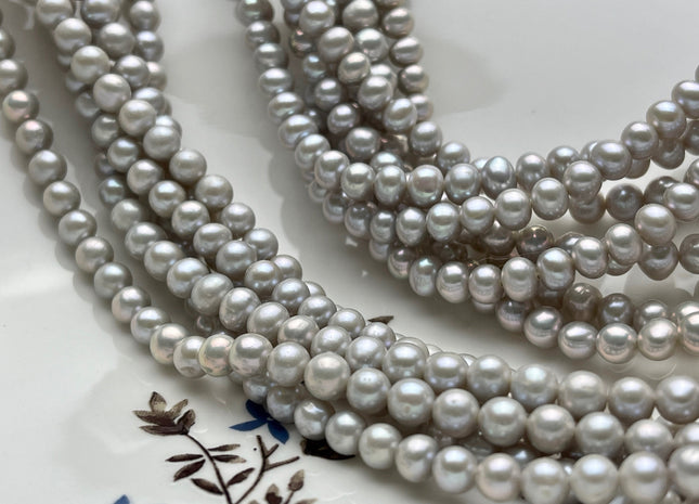5 mm 5-6 mm AA Silver Gray Color Potato or Round Freshwater Pearl Beads High Luster Genuine Gray Color Tiny Potato Freshwater Pearls #P2103