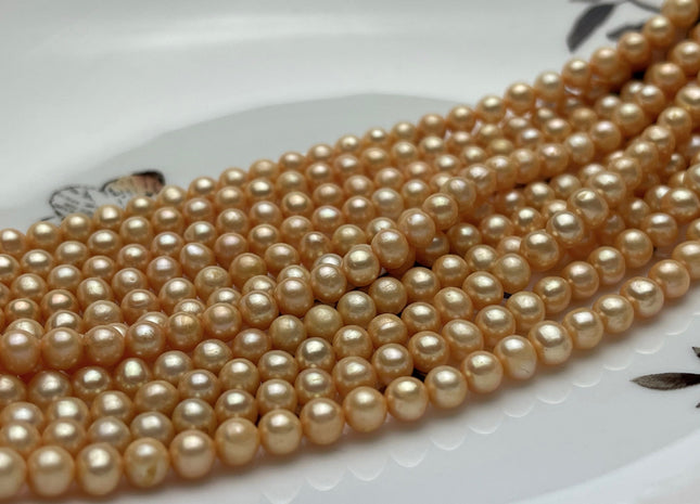 4.5 mm AA Champagne Color Round Potato Freshwater Pearl Beads High Luster Genuine Champagne Color Tiny Small Potato Freshwater Pearls #P2108