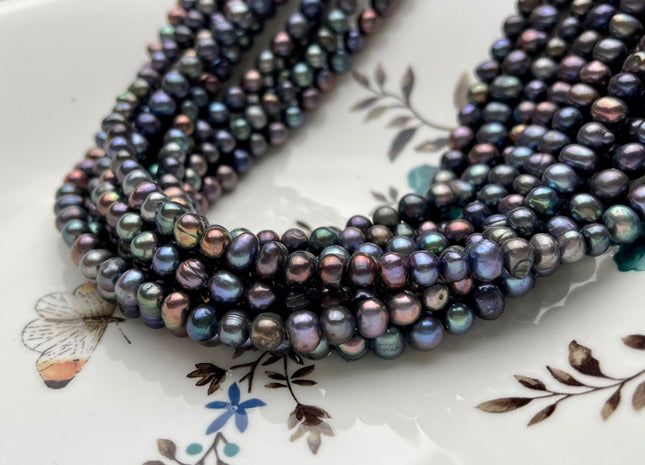 6-7 mm Peacock Color Potato Freshwater Pearl Beads Genuine Cultured Freshwater Pearl Beads Peacock Potato B Grade Pearl Beads #P2104