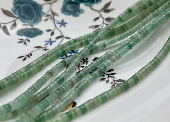 2x4mm Green Color Aventurine Heishi Rondelle Shape Genuine Natural Aventurine Gemstone Loose Beads 15.5 Inches Strand #4005