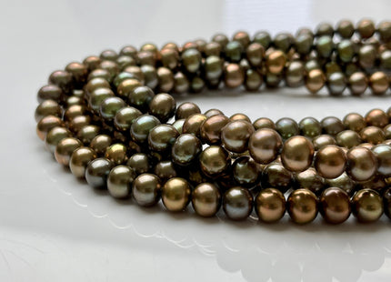 7 mm AAA Green Copper Color Off Round Freshwater Pearl Beads Genuine Green Copper Color Potato Freshwater Pearls  #P1985