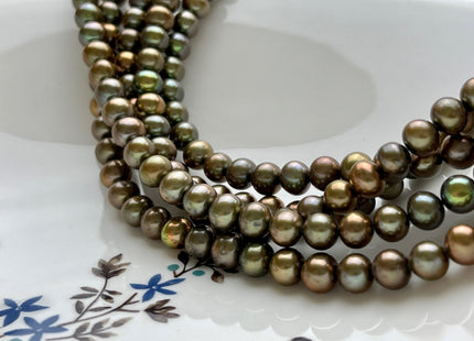 7 mm AAA Green Copper Color Off Round Freshwater Pearl Beads Genuine Green Copper Color Potato Freshwater Pearls  #P1985