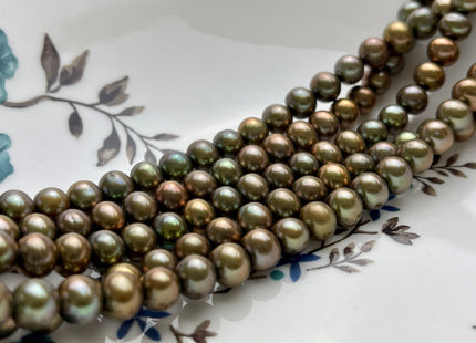 7 mm AAA Green Copper Color Off Round Freshwater Pearl Beads Genuine Green Copper Color Potato Freshwater Pearls  #P1985