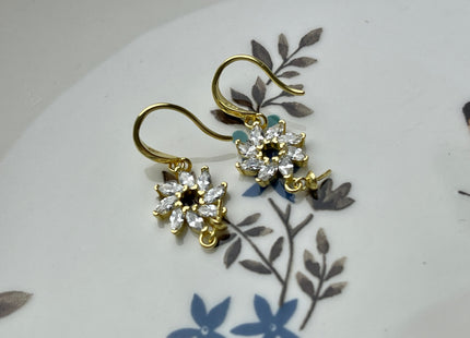 One Pair 925 Sterling Silver/Gold Simple Hook Earring Setting Flower Shape Earring Hook Findings For Half Drilled Pearls #10233