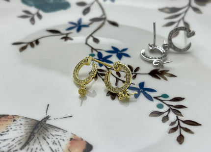 One Pair 925 Sterling Silver/Gold Setting Findings For Half Drilled Pearls Crescent Shape Design Sterling Silver Earring Findings #10235