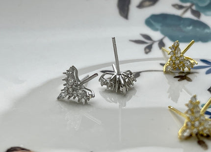One Pair 925 Sterling Silver/Gold Setting Findings For Half Drilled Pearls Bird Wing Shape Design Sterling Silver Earring Findings #10237