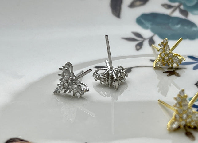 One Pair 925 Sterling Silver/Gold Setting Findings For Half Drilled Pearls Bird Wing Shape Design Sterling Silver Earring Findings #10237