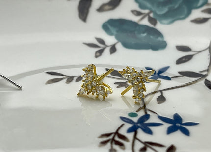 One Pair 925 Sterling Silver/Gold Setting Findings For Half Drilled Pearls Bird Wing Shape Design Sterling Silver Earring Findings #10237