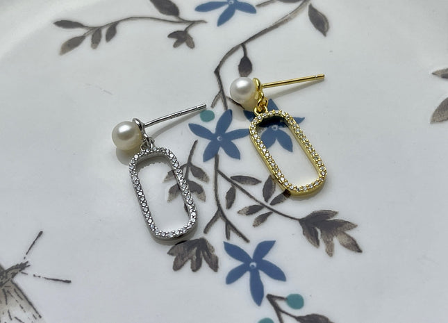 One Pair 925 Sterling Silver/Gold Setting Findings For Half Drilled Pearls Oval Shape Design Sterling Silver Earring Findings #10238