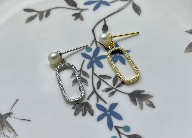 One Pair 925 Sterling Silver/Gold Setting Findings For Half Drilled Pearls Oval Shape Design Sterling Silver Earring Findings #10238