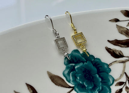 One Pair 925 Sterling Silver/Gold Simple Hook Earring Setting Square Shape Earring Hook Findings For Half Drilled Pearls #10239
