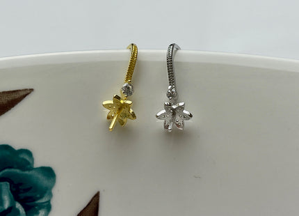 One Pair 925 Sterling Silver/Gold Simple Hook Earring Setting Flower Shape Earring Hook Findings For Half Drilled Pearls #10241