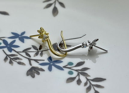 One Pair 925 Sterling Silver/Gold Simple Hook Earring Setting Flower Shape Earring Hook Findings For Half Drilled Pearls #10241