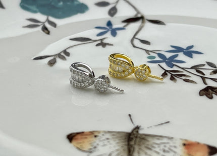 One Piece 925 Sterling Silver/Gold Pendant Setting Findings For Half Drilled Pearls Oval Shape Design W/CZ Sterling Silver Pendant #10243