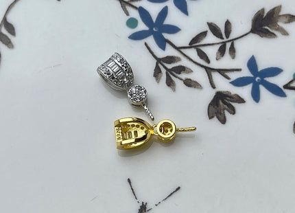 One Piece 925 Sterling Silver/Gold Pendant Setting Findings For Half Drilled Pearls Oval Shape Design W/CZ Sterling Silver Pendant #10243