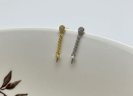 One Pair 925 Sterling Silver/Gold Setting Findings For Half Drilled Pearls Stick Rod Shape Design Sterling Silver Earring Findings #10245