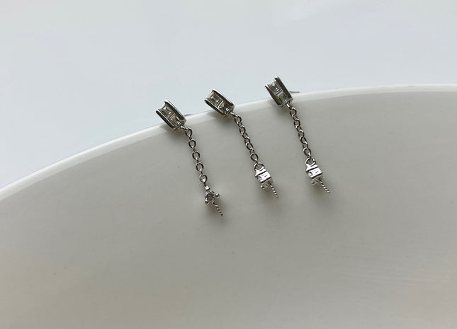One Pair 925 Sterling Silver Setting Findings For Half Drilled Pearls Chain Design Shape Design Sterling Silver Earring Findings #10246