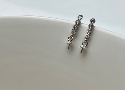 One Pair 925 Sterling Silver Setting Findings For Half Drilled Pearls Stick Rod Shape Design Sterling Silver Earring Findings #10248