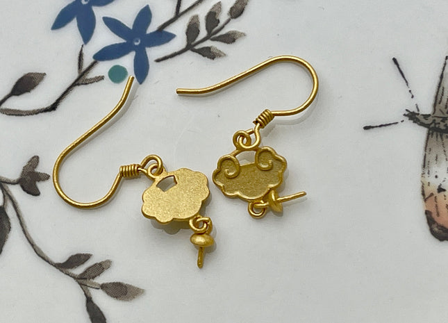 One Pair 925 Sterling Silver Simple Hook Earring Setting Gold Painted Cloud Coin Shape Earring Hook Findings For Half Drilled Pearls #10256