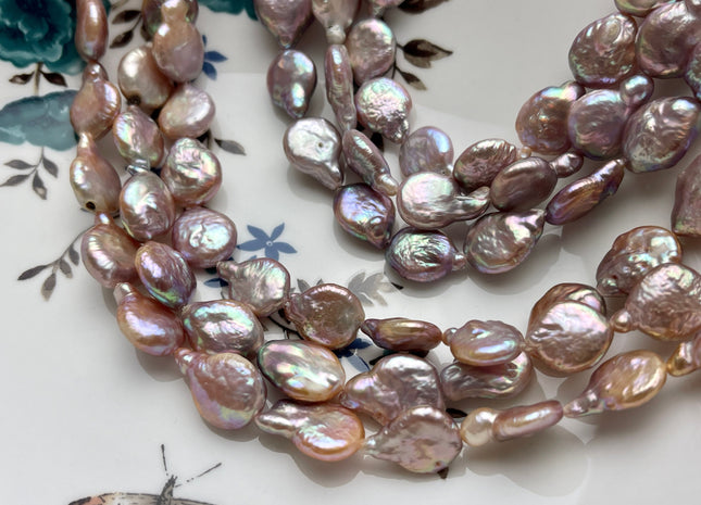 11x12-14mm AA Natural Dark Mauve Purple Color Coin Freshwater Pearl Beads Genuine High Luster Tear Drop shape Coin Pearls 27 Pieces #P2009