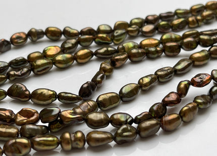 5-6x8-11mm Green Copper Color Keshi Freshwater Pearls Beads Genuine Keshi Rice Nugget Shape Green Copper Keshi Freshwater Pearl Beads #P1941