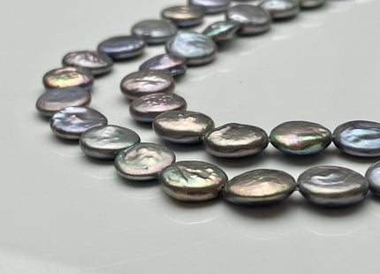 11-12 mm Dark Silver Gray Color With Pink Sheen Coin Freshwater Pearl Beads Genuine Silver Gray Flat Coin Freshwater Pearl Beads #P1987