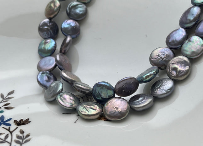 11-12 mm Dark Silver Gray Color With Pink Sheen Coin Freshwater Pearl Beads Genuine Silver Gray Flat Coin Freshwater Pearl Beads #P1987