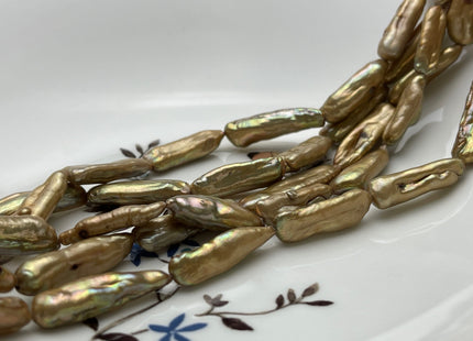 6-8x24-30 mm Gold Color Biwa Stick Freshwater Pearls Genuine Gold Color Biwa Stick Freshwater Pearl Beads #P1992