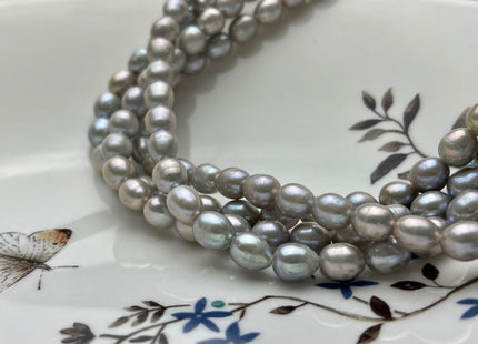 7x8-9 mm Gray Color Rice/Oval Freshwater Pearl Beads Genuine Gray Color High Luster Cultured Rice Shape Freshwater Pearls #P1996