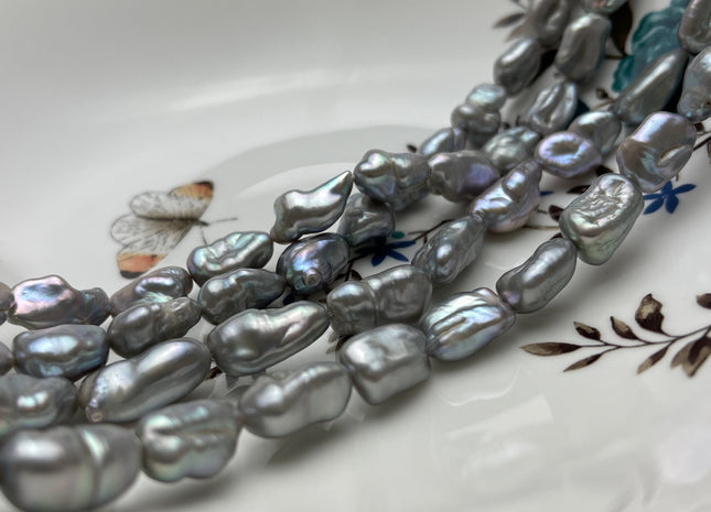 9-10x13-19 mm AA Silver Gray Color Keshi Freshwater Pearls Beads Genuine Keshi Rice Nugget Shape Silver Gray Freshwater Pearl Beads #P1997