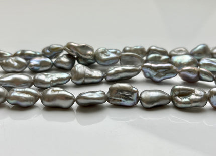 9-10x13-19 mm AA Silver Gray Color Keshi Freshwater Pearls Beads Genuine Keshi Rice Nugget Shape Silver Gray Freshwater Pearl Beads #P1997