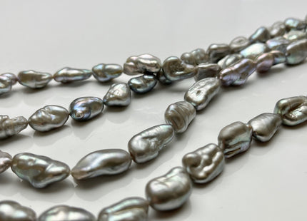 9-10x13-19 mm AA Silver Gray Color Keshi Freshwater Pearls Beads Genuine Keshi Rice Nugget Shape Silver Gray Freshwater Pearl Beads #P1997