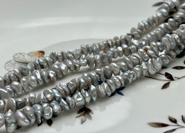 6-8 mm AA Gray Color Keshi Disc Freshwater Pearl Beads Center Drilled Genuine Gray Color Keshi Disc Shaped Pearls #P2000