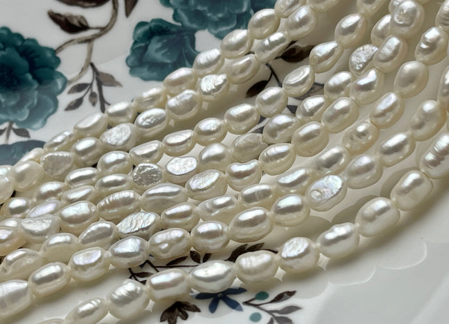 6-7x8.5-9 mm AAA Large Hole Natural White Rice Nugget Freshwater Pearls Hole Size 2.1mm Lustrous Genuine Rice Nugget Pearl Beads #P2016