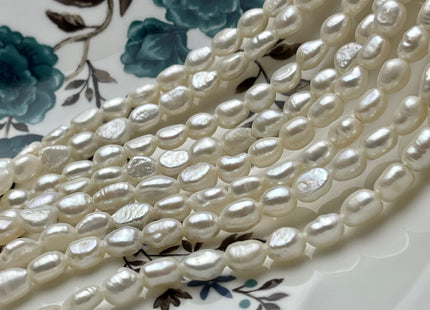 6-7x8.5-9 mm AAA Large Hole Natural White Rice Nugget Freshwater Pearls Hole Size 2.1mm Lustrous Genuine Rice Nugget Pearl Beads #P2016