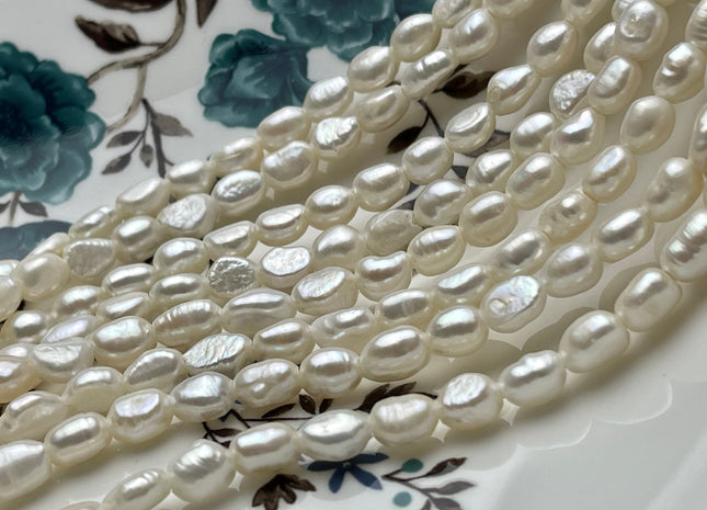 6-7x8.5-9 mm AAA Large Hole Natural White Rice Nugget Freshwater Pearls Hole Size 2.1mm Lustrous Genuine Rice Nugget Pearl Beads #P2016