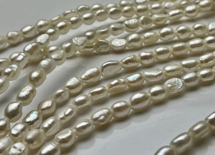6-7x8.5-9 mm AAA Large Hole Natural White Rice Nugget Freshwater Pearls Hole Size 2.1mm Lustrous Genuine Rice Nugget Pearl Beads #P2016