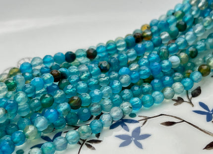 4 mm Faceted Round Agate Gemstone Beads Apatite Blue and Brown Color Genuine Agate Gemstone Loose Beads #4018