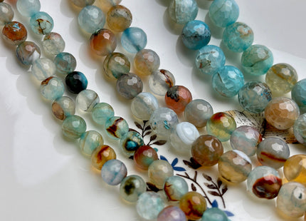 8mm 10mm 12mm Faceted Round Fire Agate Gemstone Beads Genuine Multi Brown Blue Color Agate Loose Beads 15 Inches Strand #4019