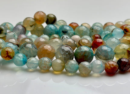 8mm 10mm 12mm Faceted Round Fire Agate Gemstone Beads Genuine Multi Brown Blue Color Agate Loose Beads 15 Inches Strand #4019